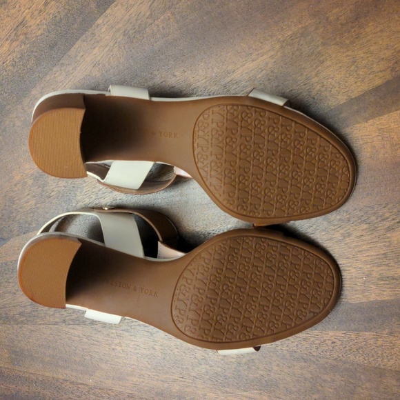 Preston & York “Faye” Leather Block Heel Sandals Tan White Slingback Size 9M NWO - Picture 7 of 12